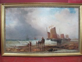 J. WEBB (XIX Century) Figures and Boats on a Shoreline, oil on canvas, signed lower edge, 74 x