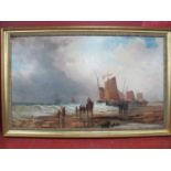 J. WEBB (XIX Century) Figures and Boats on a Shoreline, oil on canvas, signed lower edge, 74 x