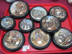 A Collection of Nine XIX Century Pratt Ware Lids, all in ebonised frames together 'Tam O'