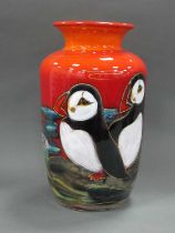 An Anita Harris 'Puffin' Classic Vase, gold signed, 26.5cm high, 15cm wide.