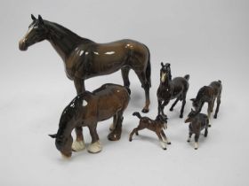 Five Beswick Pottery Horses, the tallest (with minor ear chips) 28.5cm high; a similar Shetland