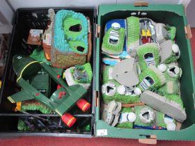 A quantity of unboxed Thunderbirds plastic Tracy Island playset components and vehicles by Bandai