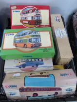 Nine diecast model buses by Corgi to include #98603 General Motors 4506 DSR, #91860 The Yorkshire