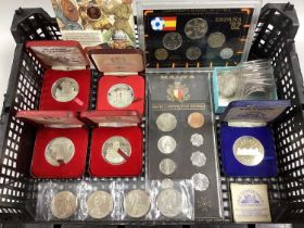 Collection Of GB And World Coins, includes a 1972 Malta coin set, 1982 Spain year set, GB