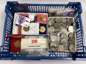 Large Collection Of Mainly GB Coins, commemorative crowns, tower of London bronze medal, World War I