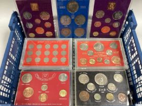 Collection Of Fourteen Various GB Coin Sets, including year sets, QEII Sixpences, UK Crown set