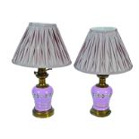 PAIR OF PORCELAIN AND BRASS TABLE LAMPS