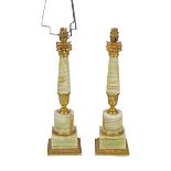 PAIR OF BRASS AND ONYX TABLE LAMPS