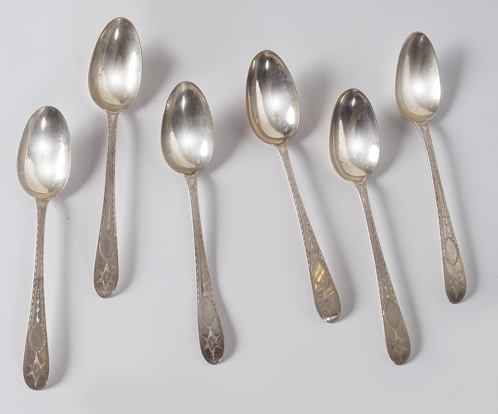 SET OF 6 BRIGHT CUT SILVER TEASPOONS