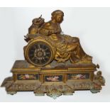 19TH-CENTURY GILT METAL & PORCELAIN MANTLE CLOCK