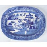 LARGE 19TH-CENTURY WILLOW PATTERN MEAT PLATTER