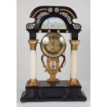 19TH-CENTURY EBONY PORTICO MANTEL CLOCK