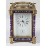 BRASS & CHAMPLEVE ENAMELLED CARRIAGE CLOCK