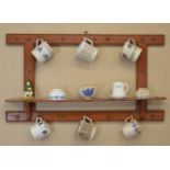 19TH-CENTURY WALL MOUNTED PINE MUG RACK