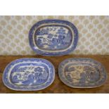 LOT OF 3 BLUE AND WHITE PLATTERS