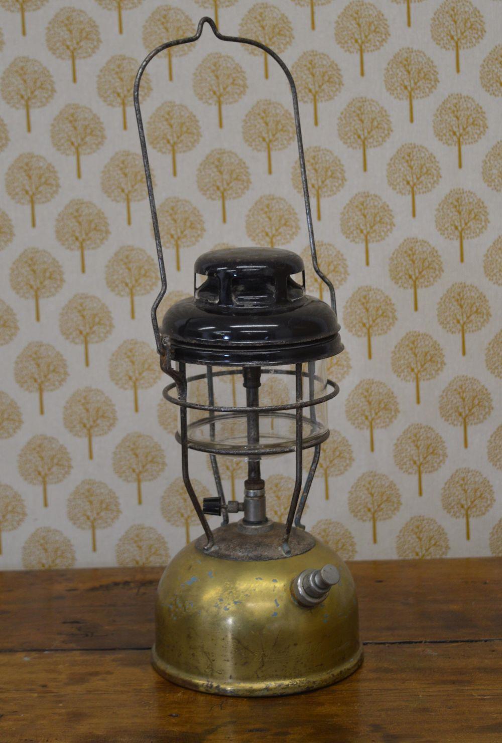BRASS AND ENAMELLED TILLY LAMP