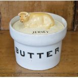 GLAZED POTTERY BUTTER DISH AND COVER