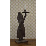 CARVED WOOD FIGURAL CANDLE HOLDER