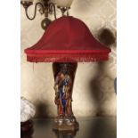 CHINESE POLYCHOME GUANYIN STEMMED TABLE LAMP