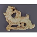 CHINEESE ARCHAIC GREEN JADE DRAGON PLAQUE