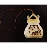 CHINESE QING WHITE JADE RETICULATED VASE PENDANT
