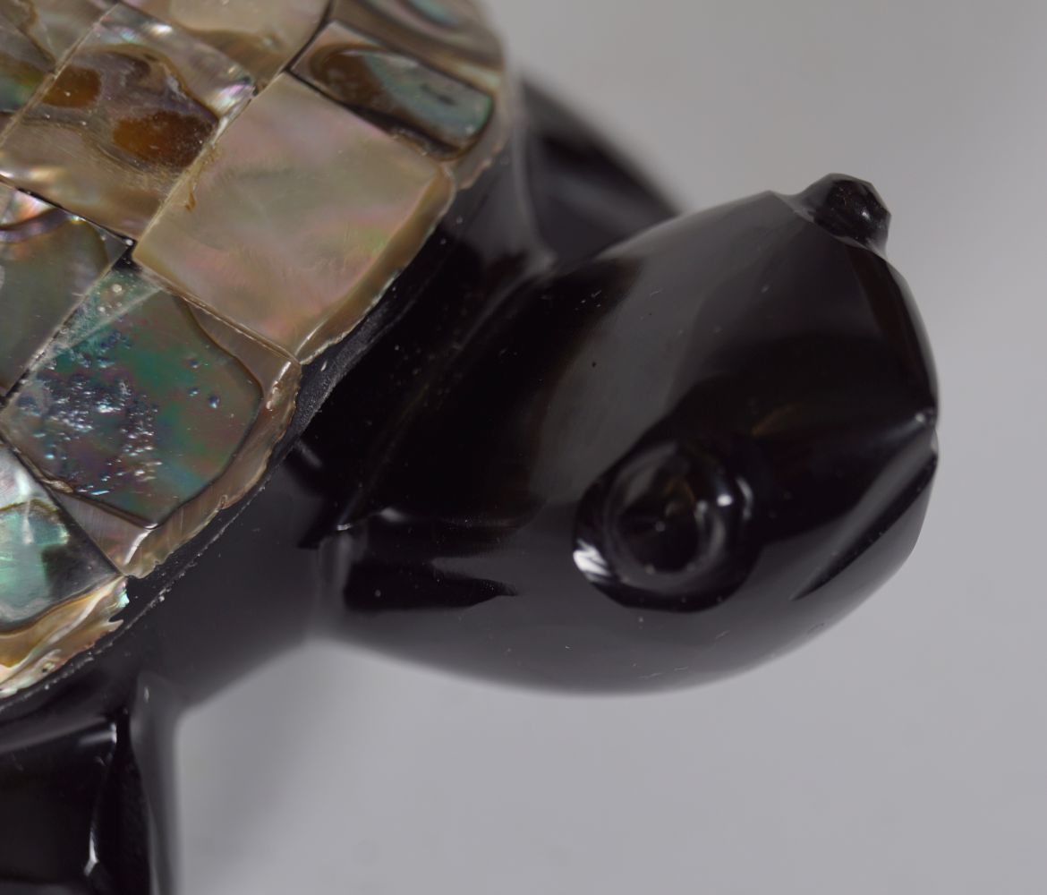 TWO OBSIDIAN AND ABALONE TURTLES - Image 3 of 4