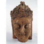 ANTIQUE INDONESIAN POLYCHROME CARVED WOOD BUDDHA