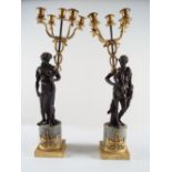 PAIR LARGE BRONZE & ORMOLU CANDELABRAS