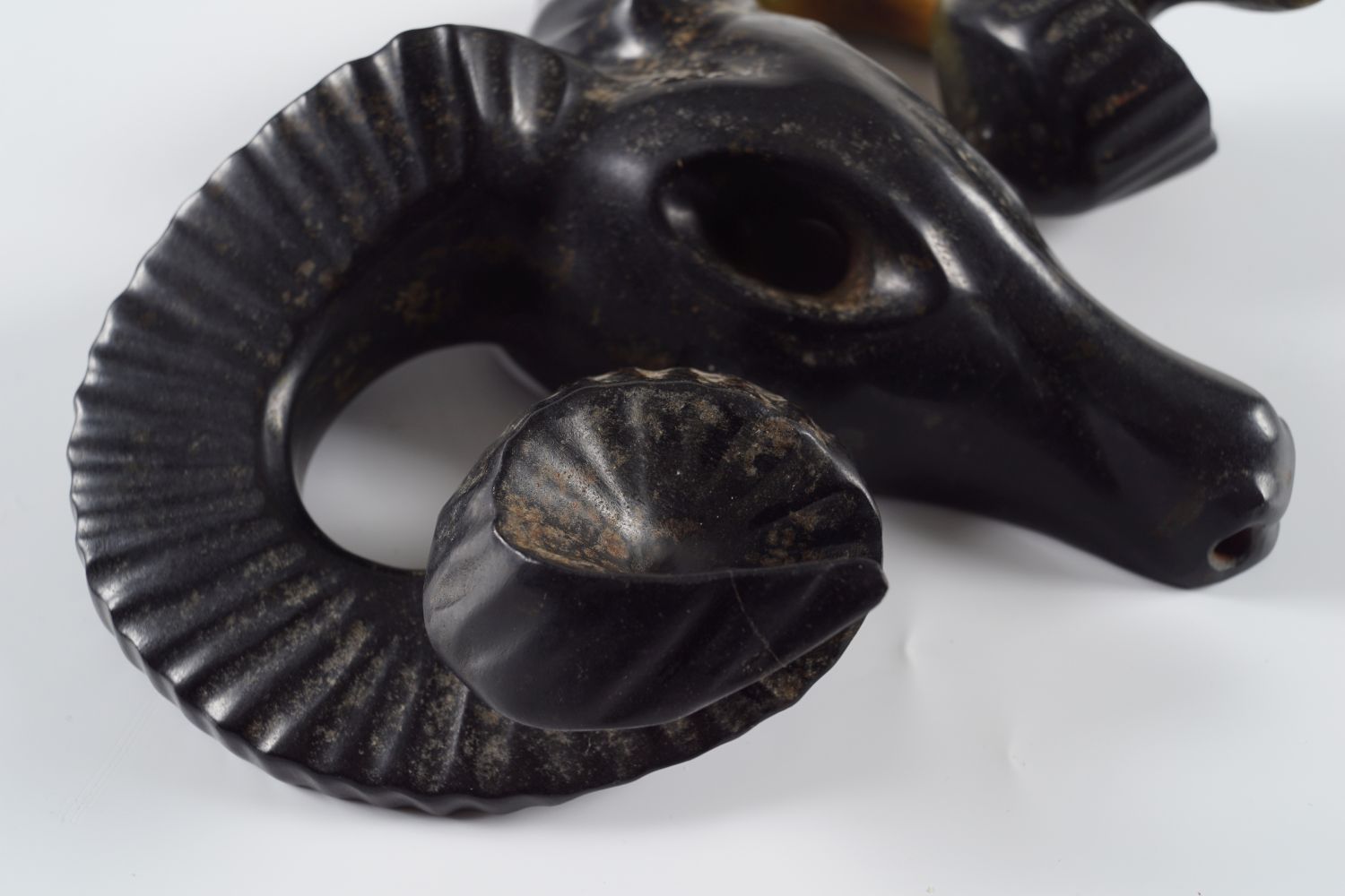 CHINESE HARDSTONE BLACK GOAT SKULL - Image 2 of 2