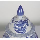 CHINESE BLUE AND WHITE URN AND COVER