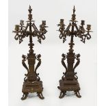 PAIR 19TH-CENTURY BRASS GOTHIC CANDELABRAS