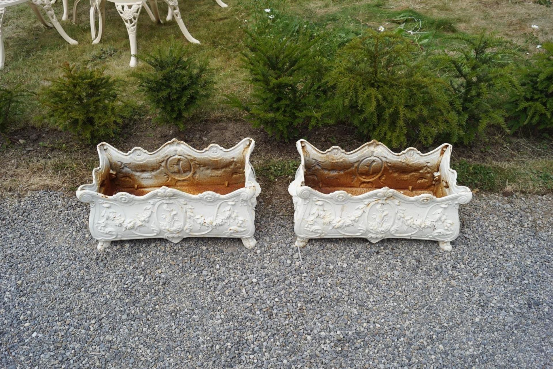 PAIR OF FRENCH CAST IRON JARDINIERES