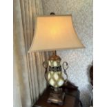PAIR METAL AND ENAMELLED TABLE LAMPS