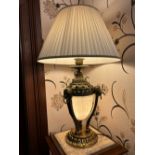 GILT METAL AND FAUX MARBLE TABLE LAMP