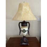 PAIR METAL AND FAUX MARBLE TABLE LAMPS