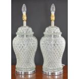 PAIR LARGE CUT GLASS TABLE LAMPS