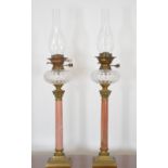 PAIR 19TH-CENTURY MARBLE AND BRASS OIL LAMPS