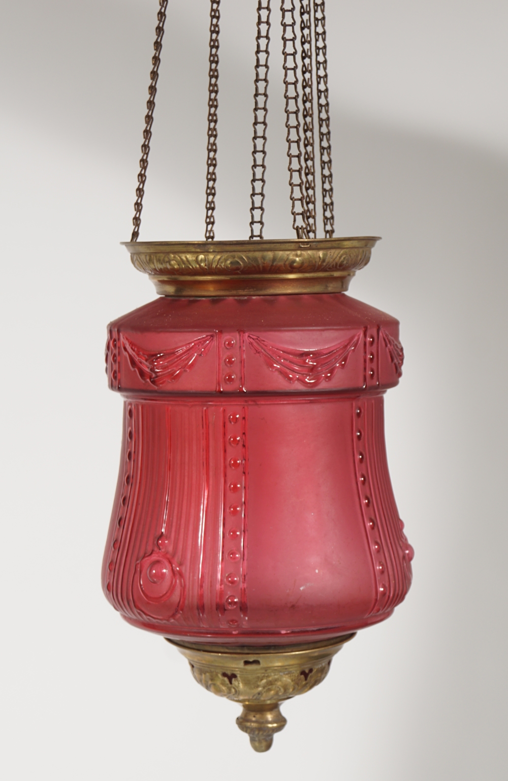 VICTORIAN BRASS AND CRANBERRY GLASS HALL LIGHT - Image 2 of 3