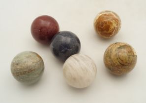 SET OF 6 LIBRARY SPECIMEN MARBLE SPHERES