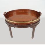 LARGE GEORGE III BRASS BOUND TRAY ON STAND