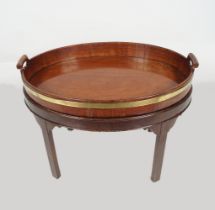 LARGE GEORGE III BRASS BOUND TRAY ON STAND