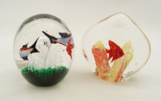 2 ART GLASS PAPER WEIGHTS