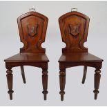 PAIR WILLIAM IV MAHOGANY CRESTED HALL CHAIRS