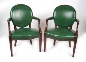 PAIR OF GEORGE III LEATHER LIBRARY ARMCHAIRS