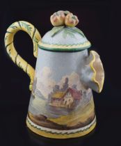 19TH-CENTURY FAIENCE POLYCHROME EWER AND COVER