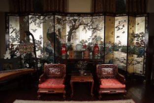 CHINESE LACQUERED PALACE FOLDING SCREEN