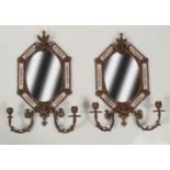 PAIR OF BRASS FRAMED SCONCE MIRRORS