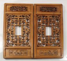 PAIR CHINESE CARVED PINE PANELS