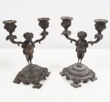 PAIR 19TH-CENTURY BRONZE CANDELABRA