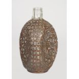 CHINESE RETICULATED COPPER MOUNTED GLASS BOTTLE